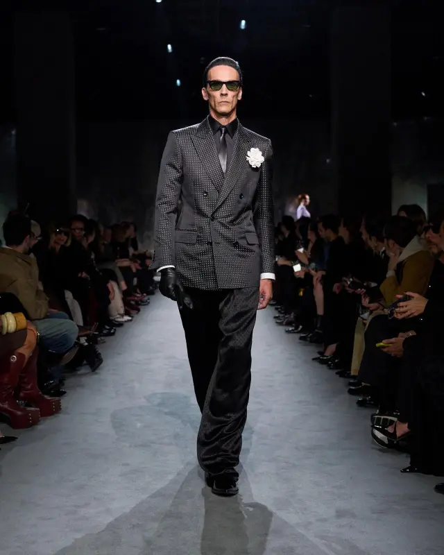 SATIN POLKA DOT JACQUARD DOUBLE PLEAT PANT BLACK online